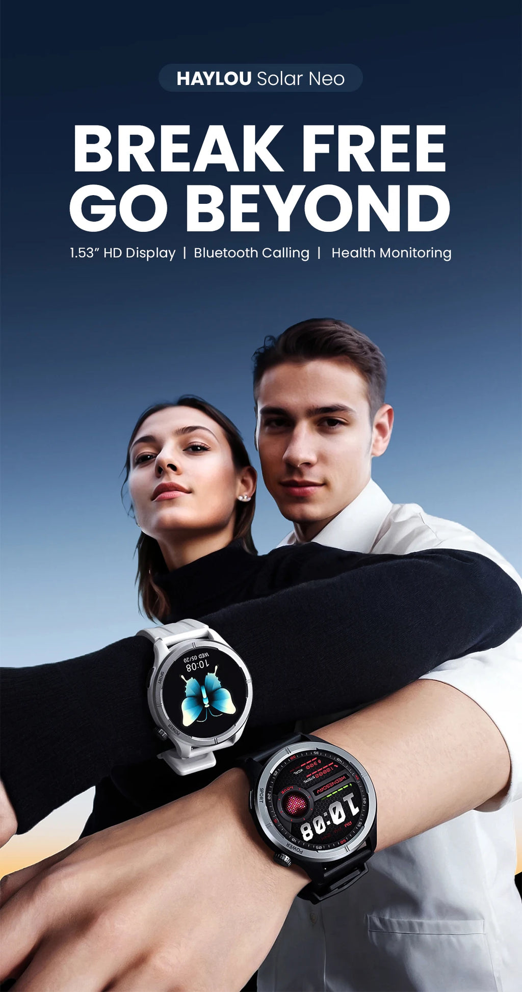 Solar Neo Smart Watch 1.53'' HD Display Bluetooth Call 24H women and men